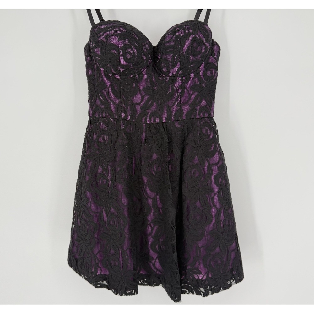 Vintage‎ Y2K Guess Black Lace Overlay Purple Satin Size 5 Prom Dance Fairy Goth
